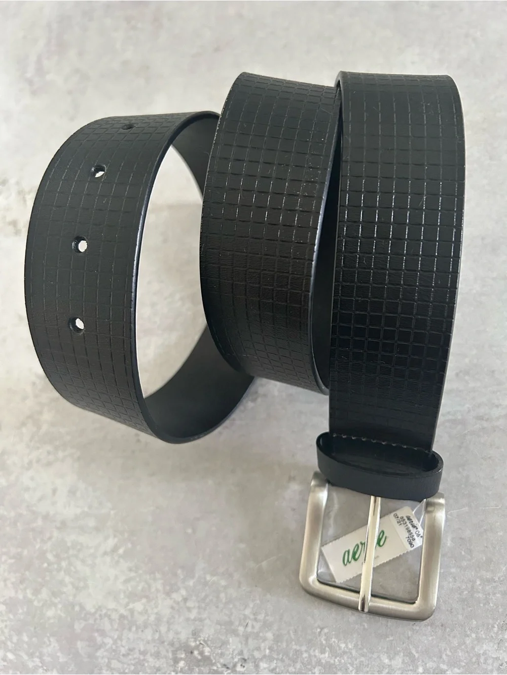 Aerie Textured Grid Leather Belt, Black M NWT